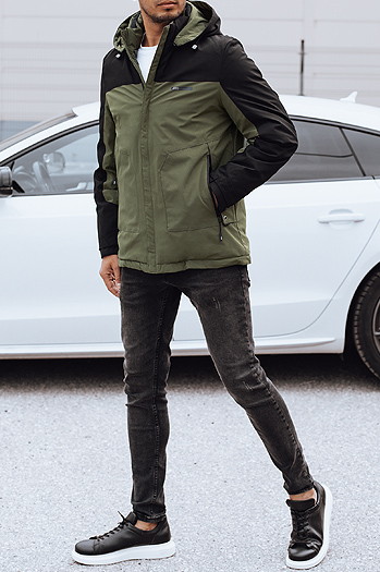 Moška zimska jakna s snemljivo kapuco zelena Dstreet TX4913