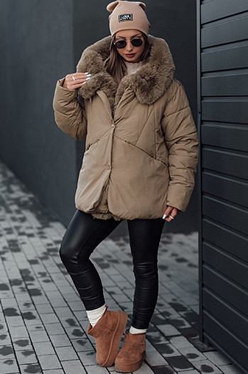 LUNAVI ženska prešita zimska bunda s krznom svetlo bež Dstreet TY4665