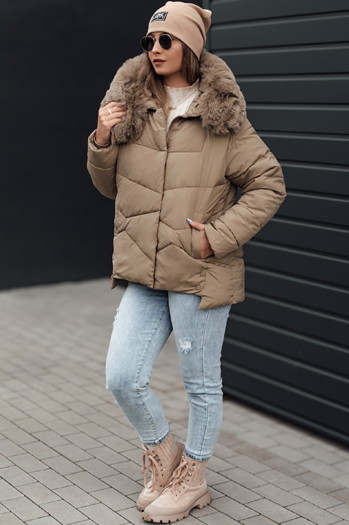 Ženska zimska jakna FIXMIX prešita s kapuco beige Dstreet TY4673