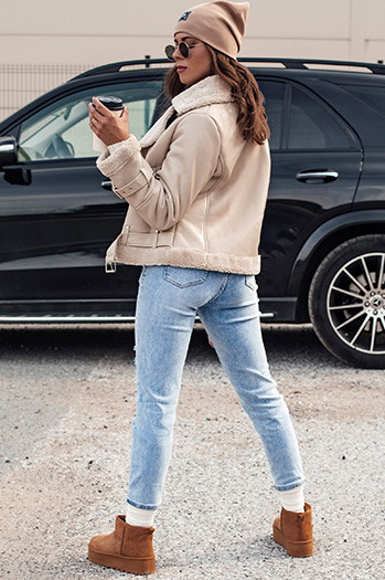 Ženske usnjene zimske jakne BELLCIAO beige Dstreet TY4687