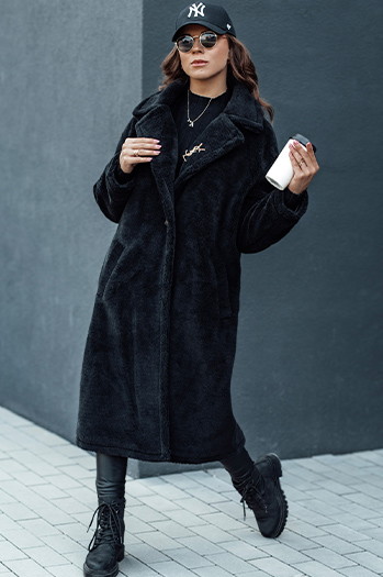 Ženski zimski plašč GLAMFUR dolg krznen plašč black Dstreet TY4697