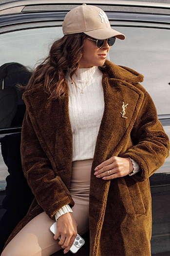 Ženski zimski plašč GLAMFUR z dolgim krznom camel Dstreet TY4699
