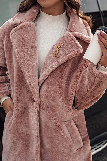 Ženski zimski plašč GLAMFUR z dolgim krznom roza Dstreet TY4700