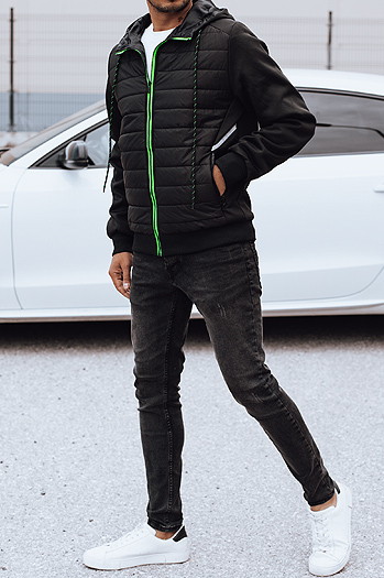 Moška prehodna prešita jakna s kapuco črna Dstreet TX4920