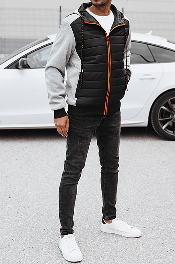 Moška prehodna prešita jakna s kapuco svetlo siva Dstreet TX4921