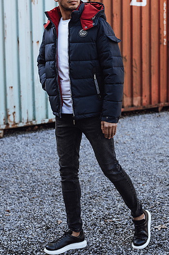 Moška prešita zimska jakna s kapuco mornarsko modra Dstreet TX4929