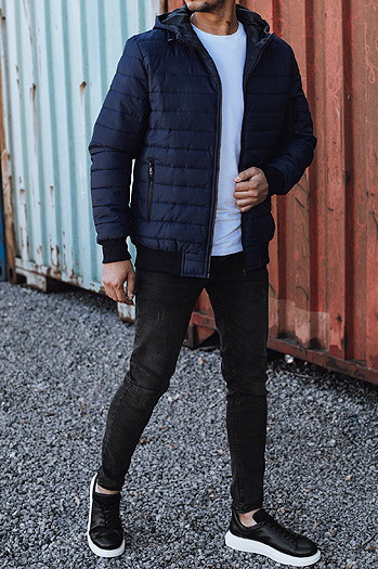 Moška prehodna prešita jakna s kapuco mornarsko modra Dstreet TX4936