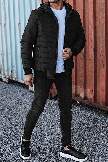 Moška prehodna prešita jakna s kapuco črna Dstreet TX4937