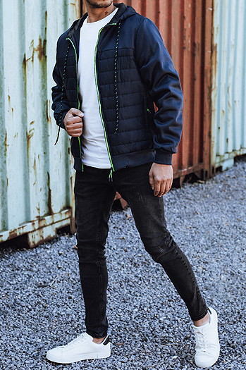 Moška prehodna prešita jakna s kapuco mornarsko modra Dstreet TX4939