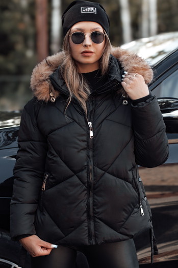 Ženska zimska jakna LESISI prešita s kapuco črna Dstreet TY4716