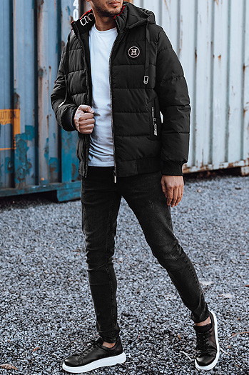 Moška prešita zimska jakna s kapuco črna Dstreet TX4948