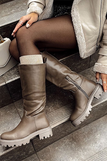 Ženski škornji KICKBOOT long khaki Dstreet ZY0500