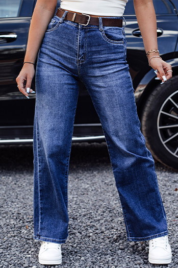 Ženske hlače RETROFIT baggy jeans s pasom v modri barvi Dstreet UY2233