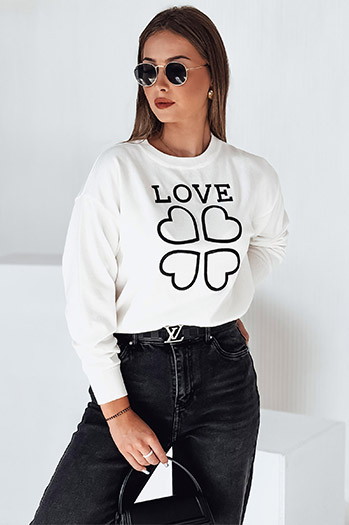 Ženski pulover s potiskom CLOVER white Dstreet MY2337
