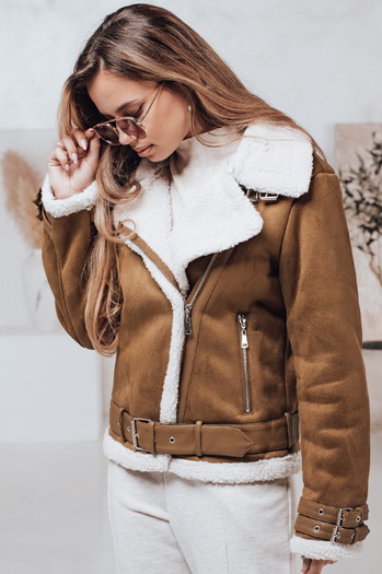 Ženske jakne LEVERINO iz semiša z ovčjo kožo camel Dstreet TY4733