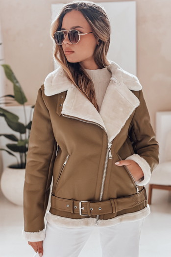Ženska usnjena jakna NORFDIMA z ovčjo kožo camel Dstreet TY4738