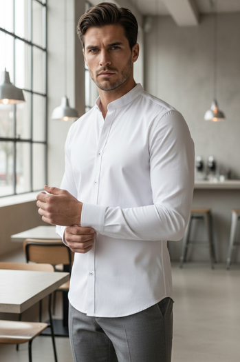 Moška srajca s pokončnim ovratnikom bele barve Dstreet DX2608