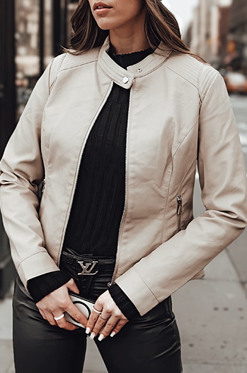 Ženska usnjena jakna SKINVEX transitional beige Dstreet TY4744