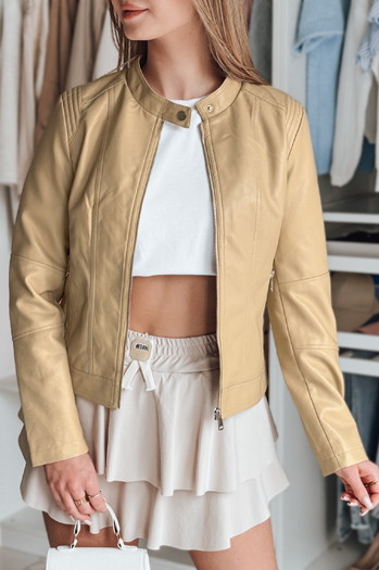 Ženska usnjena jakna s kapuco METSOUL beige Dstreet TY4745