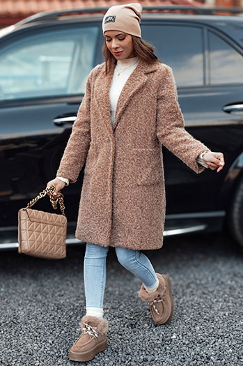 Ženski plašč iz ovčje kože MOODLAY long beige Dstreet NY0726