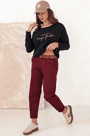 Ženske hlače chinos ene velikosti ELEGANTENO hlače s pasom bordo Dstreet UY2256