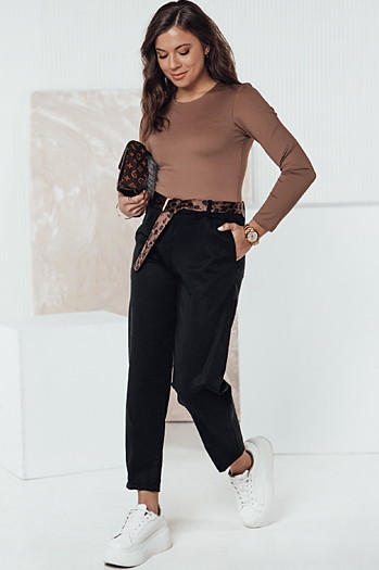 Ženske hlače LEOCINCIN ene velikosti s pasom črne Dstreet UY2260