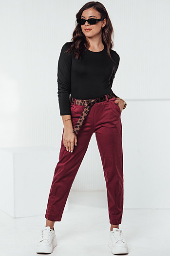 Ženske hlače LEOCINCIN ene velikosti s pasom bordo Dstreet UY2261