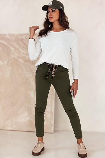 Ženske hlače CHARMYOU iz džinsa s pasom olivne barve Dstreet UY2270