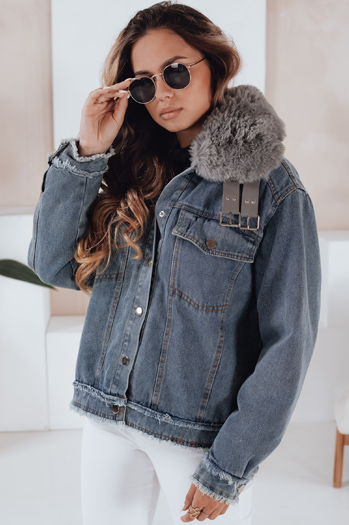 Ženska jeans jakna FURDENIM s krznom svetlo modra Dstreet TY4755