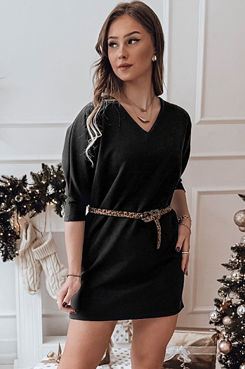 GLAMUP enorazsežna obleka s pasom črna Dstreet EY2553