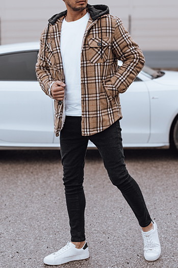 Moška izolirana jakna s kapuco bež barve Dstreet TX4955