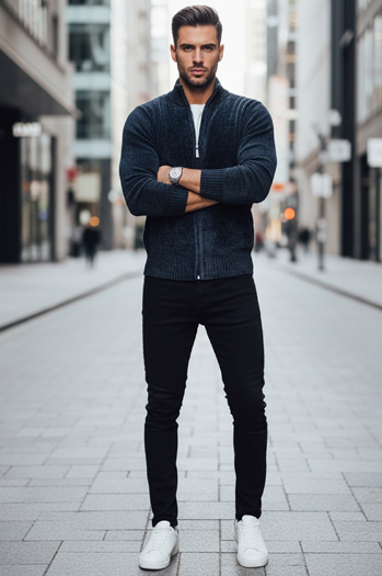 Moški pulover brez gumbov v mornarsko modri barvi Dstreet WX2227