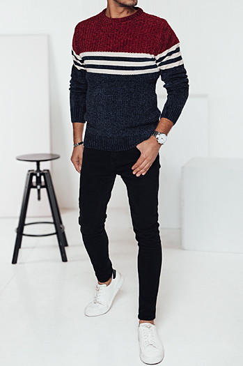 Moški črtast pulover v mornarsko modri barvi Dstreet WX2229