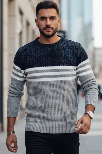 Moški črtast siv pulover Dstreet WX2230