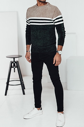 Moški črtast zelen pulover Dstreet WX2231