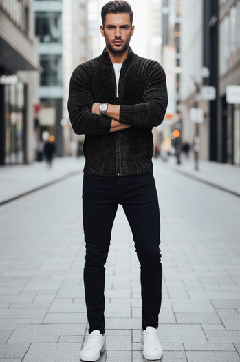 Moški pulover brez gumbov črne barve Dstreet WX2232