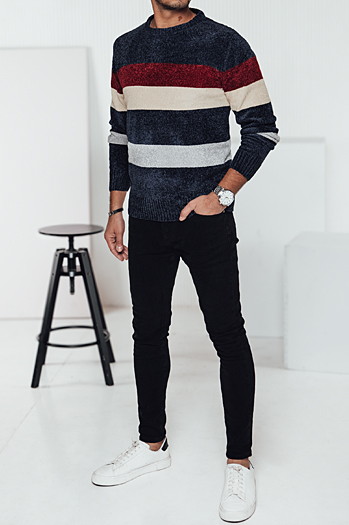 Moški črtasti pulover v mornarsko modri barvi Dstreet WX2240