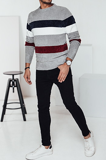 Moški črtast siv pulover Dstreet WX2241