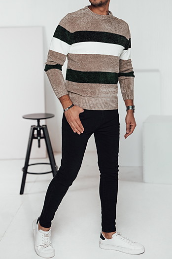 Moški črtasti pulover rjave barve Dstreet WX2242