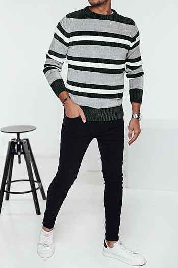 Moški črtast siv pulover Dstreet WX2262