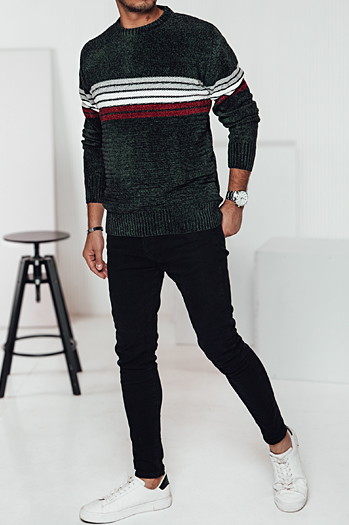 Moški črtast zelen pulover Dstreet WX2280