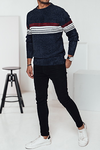 Moški črtast pulover v mornarsko modri barvi Dstreet WX2281