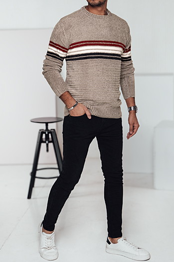 Moški črtasti pulover svetlo rjave barve Dstreet WX2282