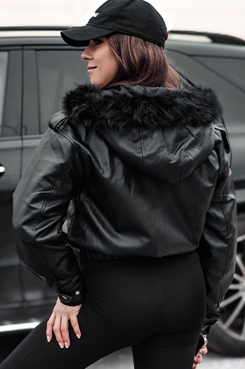 Ženska usnjena jakna s krznom SOFTREBEL black Dstreet TY4762