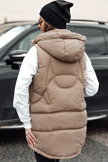 Ženski prešiti telovnik s kapuco VESTICA beige Dstreet TY4780