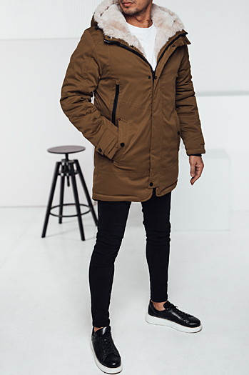 Moška zimska jakna parka s kapuco temno bež Dstreet TX4964
