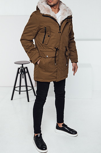 Moška zimska jakna parka s kapuco bež barve Dstreet TX4965
