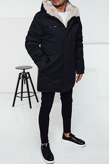 Moška zimska jakna parka s kapuco mornarsko modra Dstreet TX4967