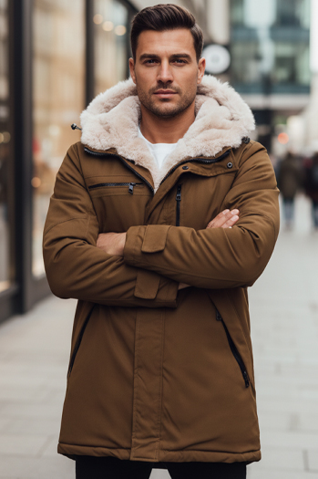 Moška zimska jakna parka s kapuco bež barve Dstreet TX4968