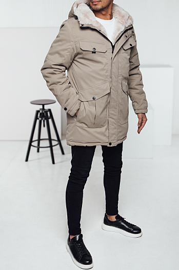 Moška zimska jakna parka s kapuco bež barve Dstreet TX4969